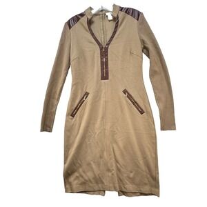 VTG Y2K‎ Cache Faux Leather Bodycon Dress Front Zip Old Money Equestrian Sz 8